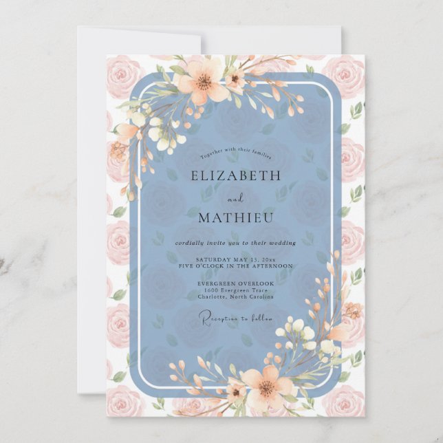 Steel Apricot Petal Wedding Invitation (Front)