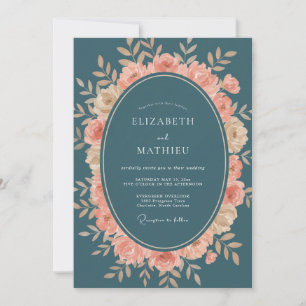 Steel Apricot Wreath Wedding Invitation
