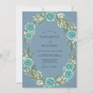 Steel Aqua Wreath Wedding Invitation