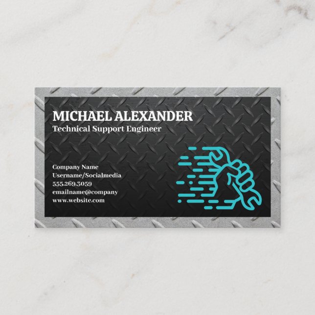 Steel Background | Wrench in Hand Business Card (Front)