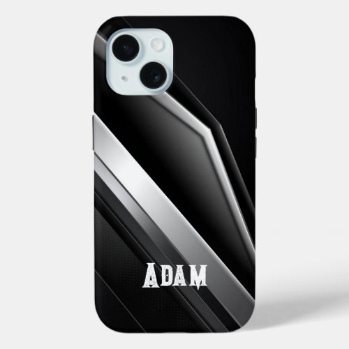 Steel black and white with name customization iPhone 15 case
