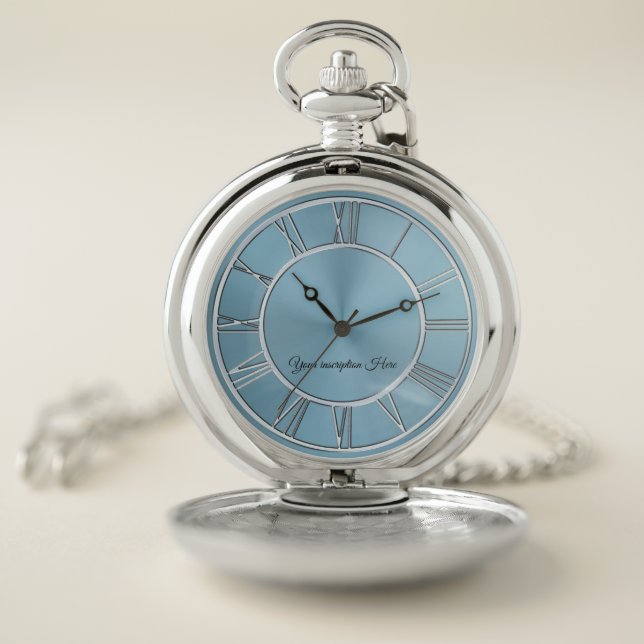Steel Blue and Silver Personalized Pocket Watch (Inside)