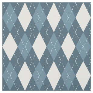 Steel Blue and White Argyle Pattern Fabric
