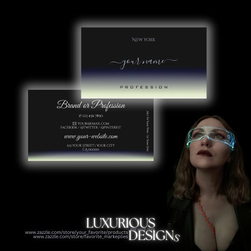 Steel Blue Black White Gradient Soft Shadow Font Business Card