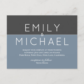 Steel Blue Bold Modern Wedding Invitation Postcard