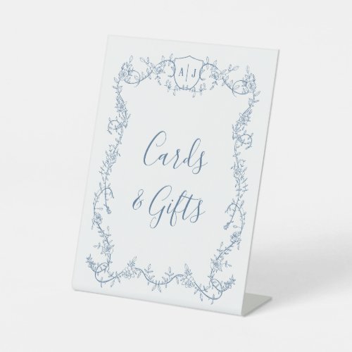 Steel Blue Botanical Wedding Cards and Gifts Pedestal Sign