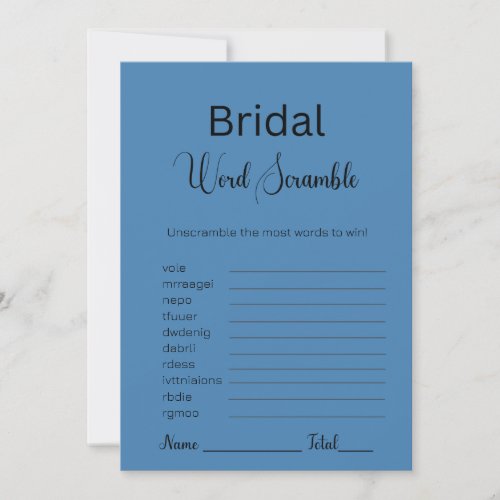 Steel Blue Bridal Word Scramble Game Invitation