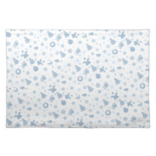 Steel Blue Christmas Pattern on White Cloth Placemat
