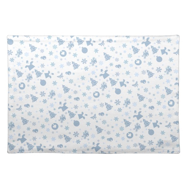 Steel Blue Christmas Pattern on White Cloth Placemat (Front)
