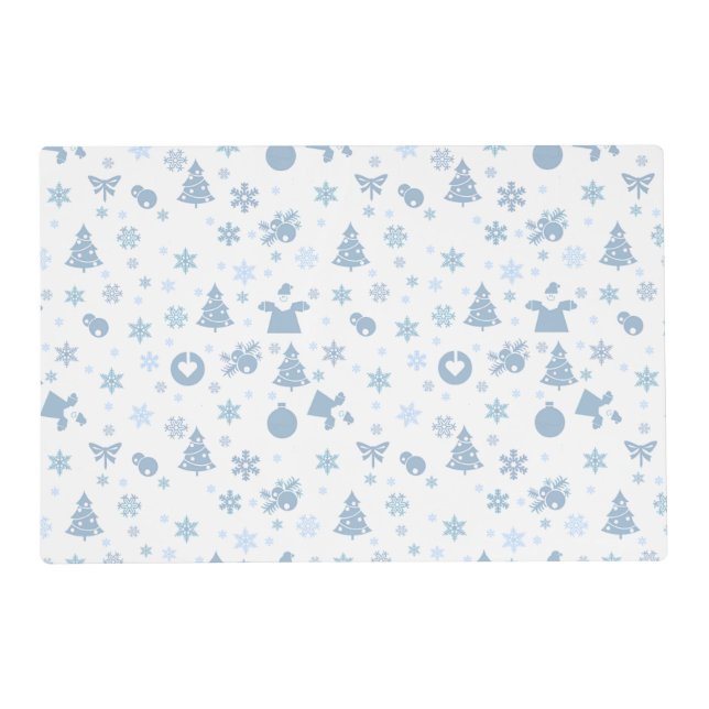 Steel Blue Christmas Pattern on White Placemat (Front)