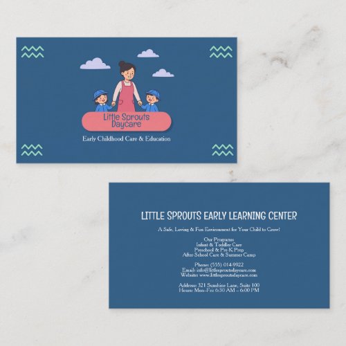 Steel Blue Daycare Teacher Pink Badge Cloud Business Card