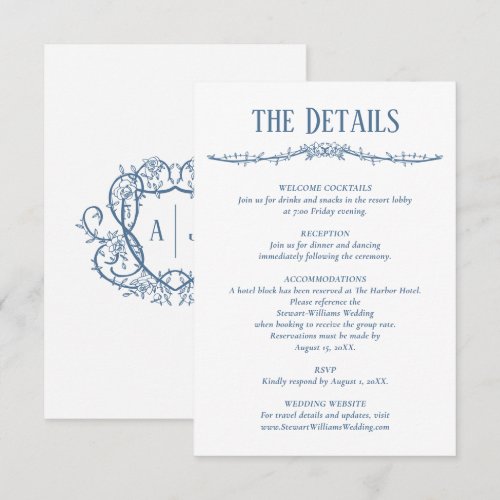 Steel Blue Details Reception Information Wedding  Enclosure Card