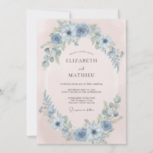 Steel Blue Dreamy Anemone Wedding Invitation