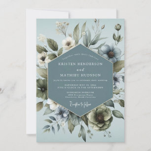 Steel Blue Ethereal Anemone Wedding Invitation