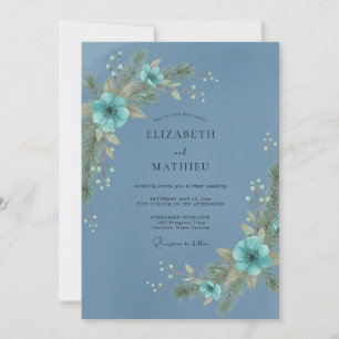 Steel Blue Ethereal Winter Wedding Invitation