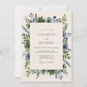 Steel Blue Foliage Eucalyptus Wedding Invitation