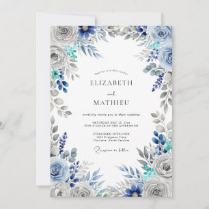 Steel Blue Frosty Winter Wedding Invitation