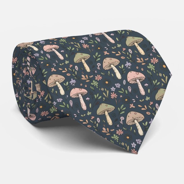 Steel Blue Fungi Botanical | Wedding Groomsmen  Neck Tie (Rolled)