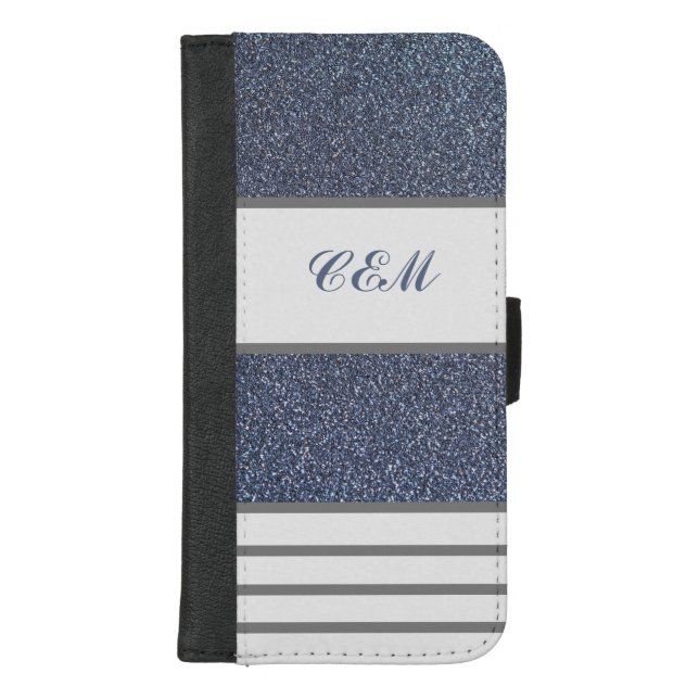 Steel Blue Glitter iPhone Wallet Case (Front)