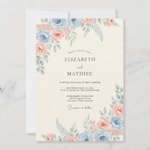 Steel Blue Graceful Spring Wedding Invitation