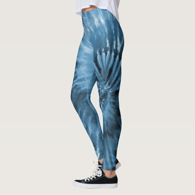 Steel Blue Gray Psychedelic Starburst Tie Dye Leggings (Left)