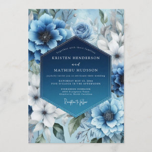 Steel Blue Lustrous Winter Wedding Invitation