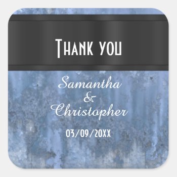 Steel Blue Metal Thank You Square Sticker by personalized_wedding at Zazzle