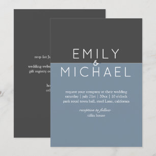 Steel Blue Modern Wedding Invitation - Bold