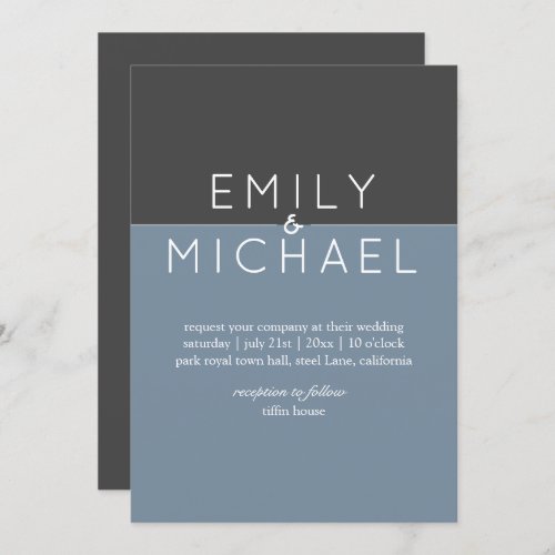 Steel Blue Modern Wedding Invitation _ Bold