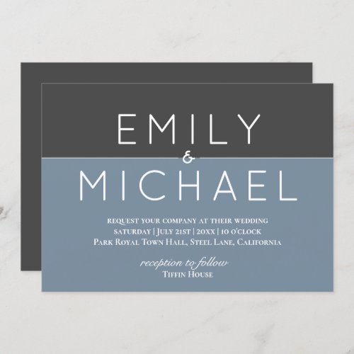 Steel Blue Modern Wedding Invitation _ Bold