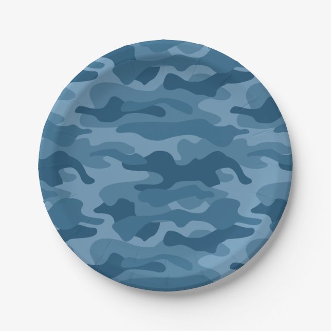 Steel Blue Monocolor Camo Paper Plates (Front)