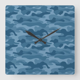 Steel Blue Monocolor Camo Square Wall Clock