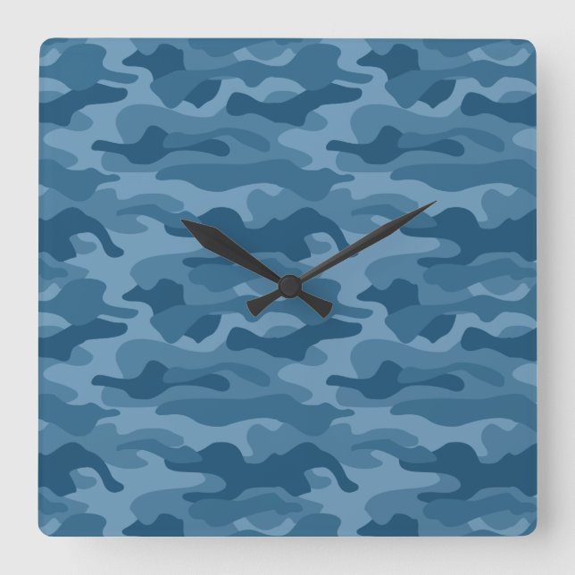 Steel Blue Monocolor Camo Square Wall Clock (Front)