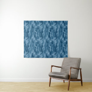 Steel Blue Monocolor Camo Tapestry
