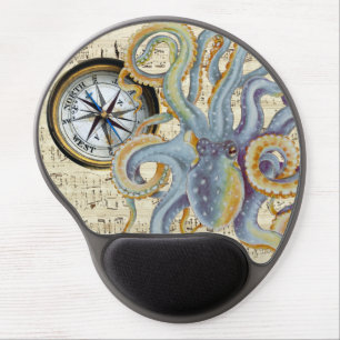 Steel Blue Octopus Music Compass Gel Mouse Pad