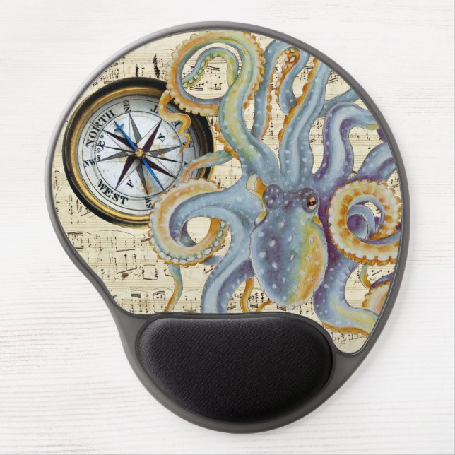 Steel Blue Octopus Music Compass Gel Mouse Pad (Front)