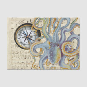 Steel Blue Octopus Music Compass Tissue Paper