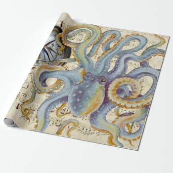 Steel Blue Octopus Music Compass Wrapping Paper by EveyArtStore at Zazzle