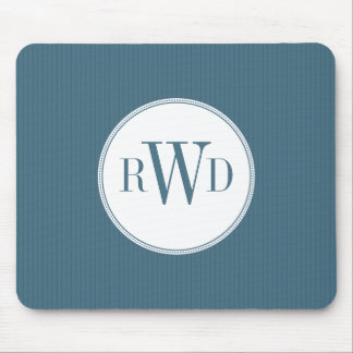 Steel Blue Pinstripe Monogram Mousepad