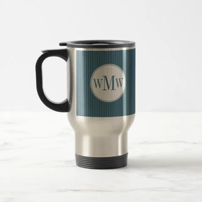 Steel Blue Pinstripe Monogram Travel Mug | Zazzle