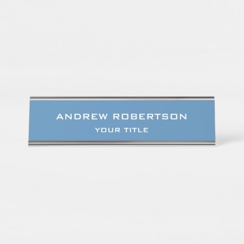 Steel Blue Plain Elegant Minimalist Simple Desk Name Plate