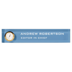 Steel Blue Plain Elegant Minimalist Simple Desk Name Plate