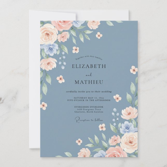 Steel Blue Refined Spring Wedding Invitation (Front)