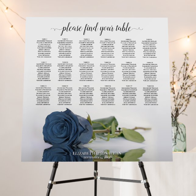 Steel Blue Rose 18 Table Wedding Seating Chart Foam Board (In Situ (Stand))