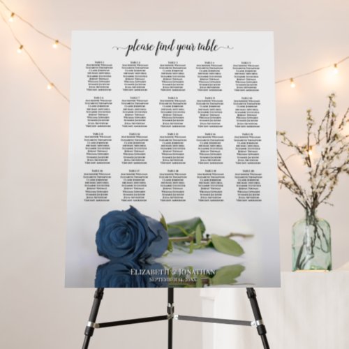 Steel Blue Rose 20 Table Wedding Seating Chart Foam Board