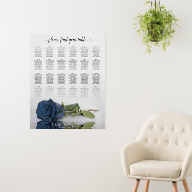 Steel Blue Rose 24 Table Wedding Seating Chart Foam Board (In Situ (Wall))