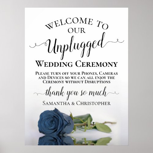 Steel Blue Rose Chic Unplugged Wedding Ceremony Poster