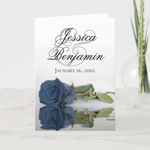 Steel Blue Rose Elegant Romantic Photo Wedding Invitation