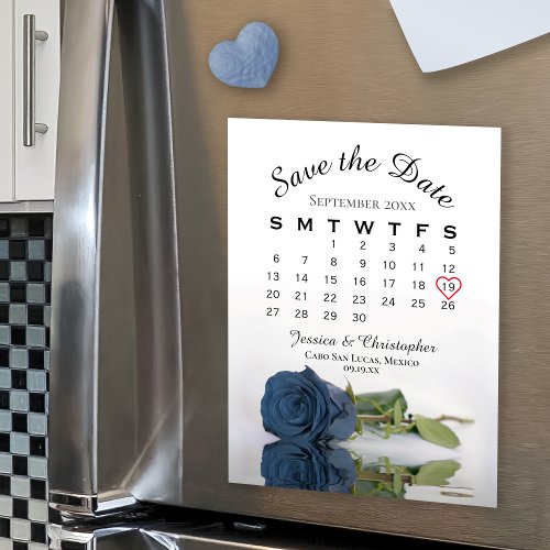 Steel Blue Rose Save the Date Calendar Magnet