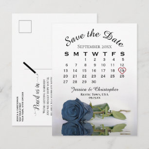 Steel Blue Rose Wedding Calendar Save the Date Announcement Postcard